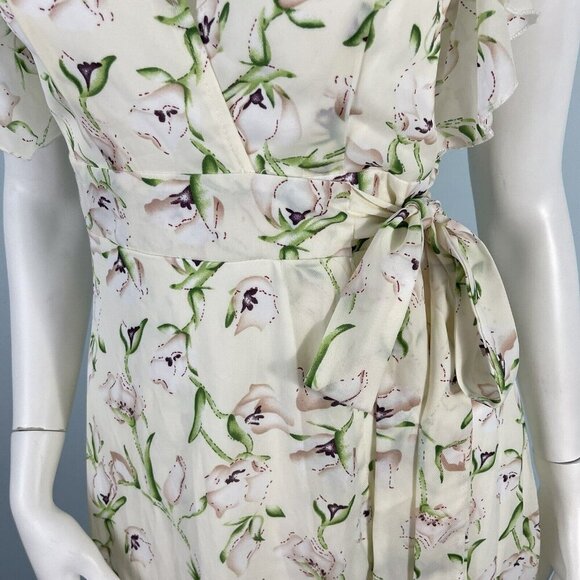 Boohoo Sleeveless Floral Frill Wrap Maxi Dress US 10 Ivory Cocktail Resort - Picture 4 of 14